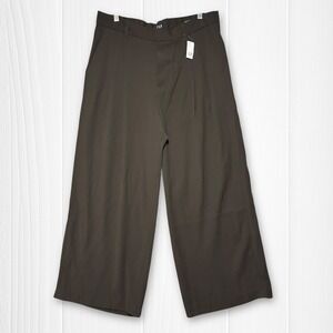 NWT GAP 365 High Rise Trouser Wide Leg Pants Women's 16 Petite Brown Pleated